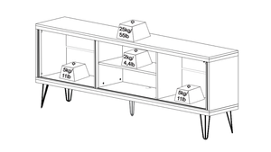 Modern TV Stand With Metal Legs And Light Wood-Slat Sliding Doors