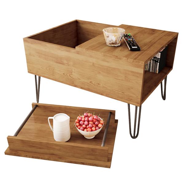 Rustic Black Metal Coffee Table With Removable Tray