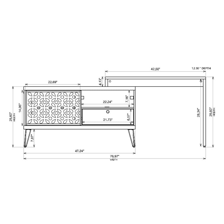 77" X 12.9" X 29.6" Versatile and Unique TV Stand With Desk