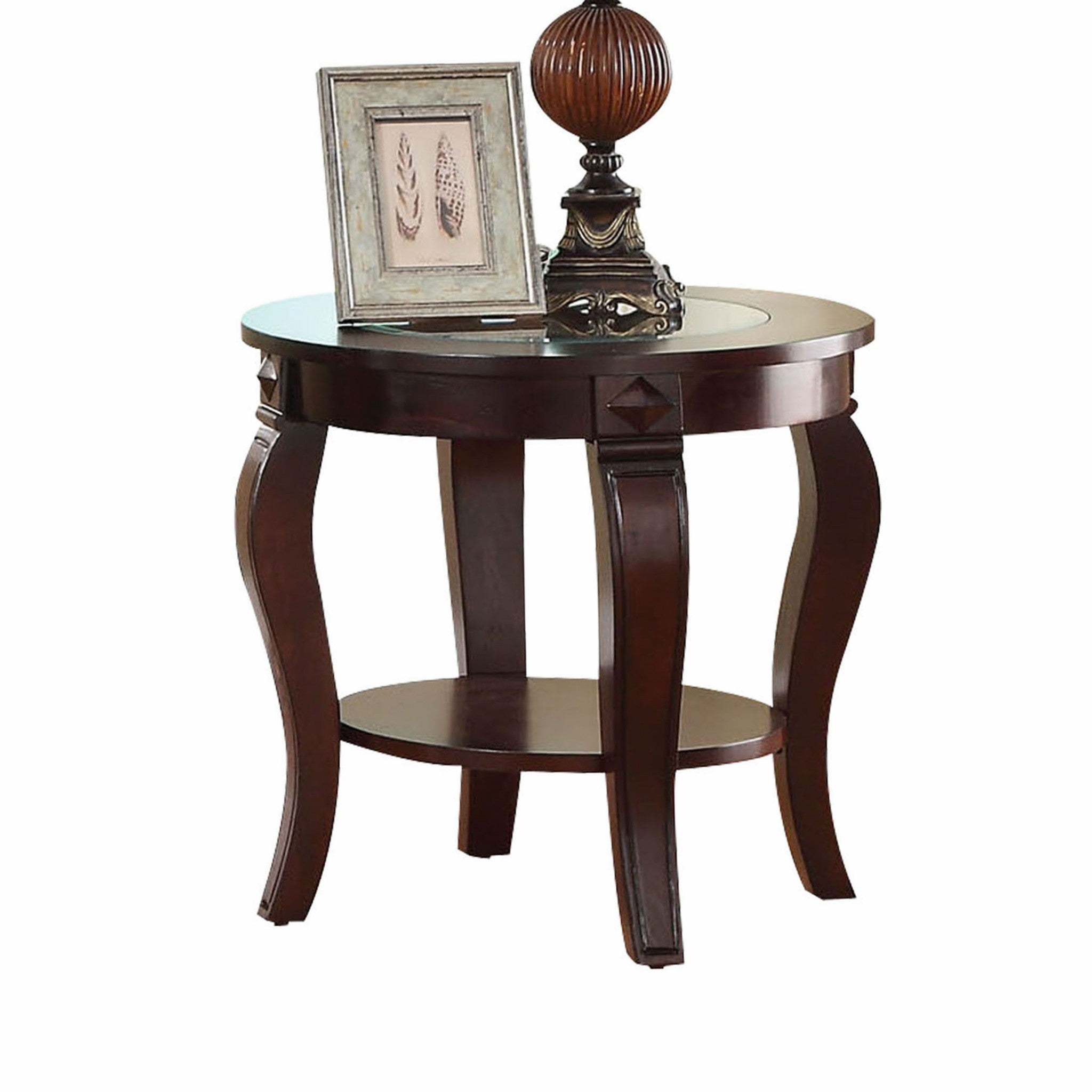 22" X 22" X 21" Walnut Clear Glass Wood End Table