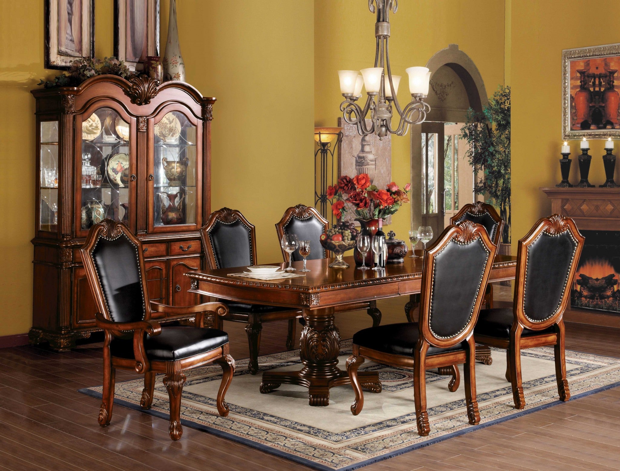 46" X 96" X 31" Cherry Wood Poly Resin Dining Table w/Double Pedestal