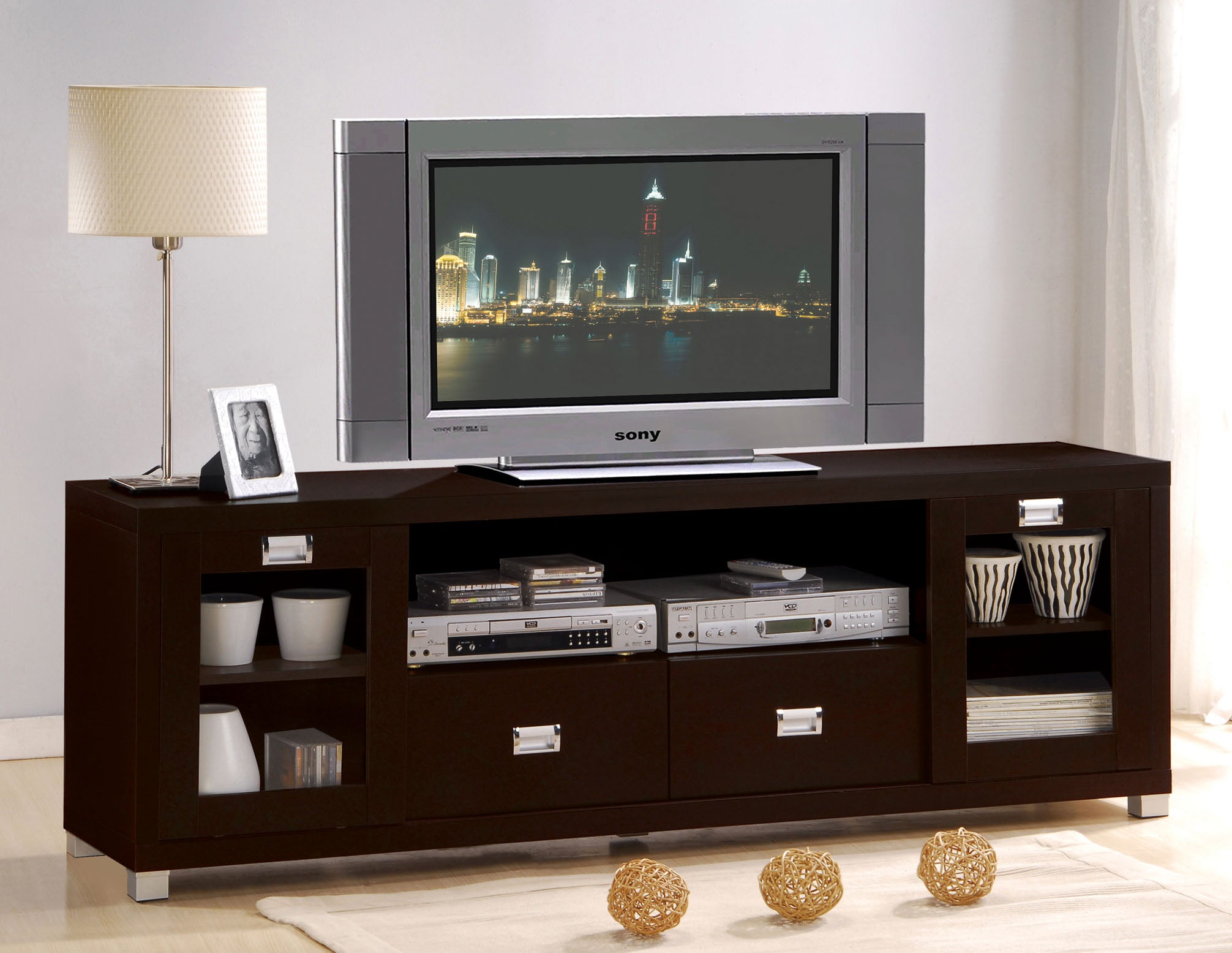 15" X 69" X 23" Espresso Wood Veneer (Paper) TV Stand