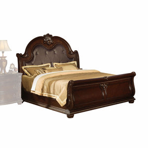 69" X 98" X 73" Espresso PU Cherry Wood Upholstery Queen Bed