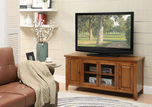 20" X 55" X 26" Oak Wood Glass TV Stand for Flat Screen TVs up to 60"