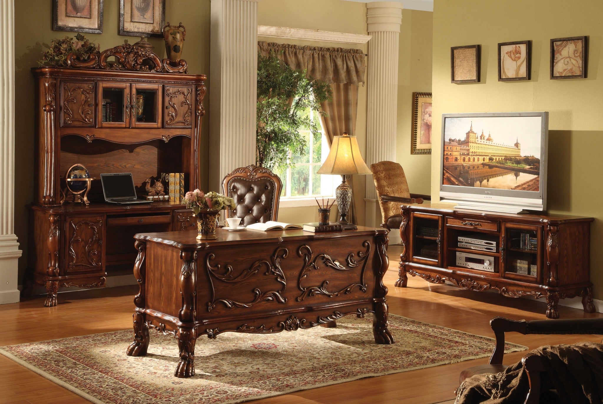 36" X 72" X 31" Cherry Oak Wood Poly Resin Executive Desk