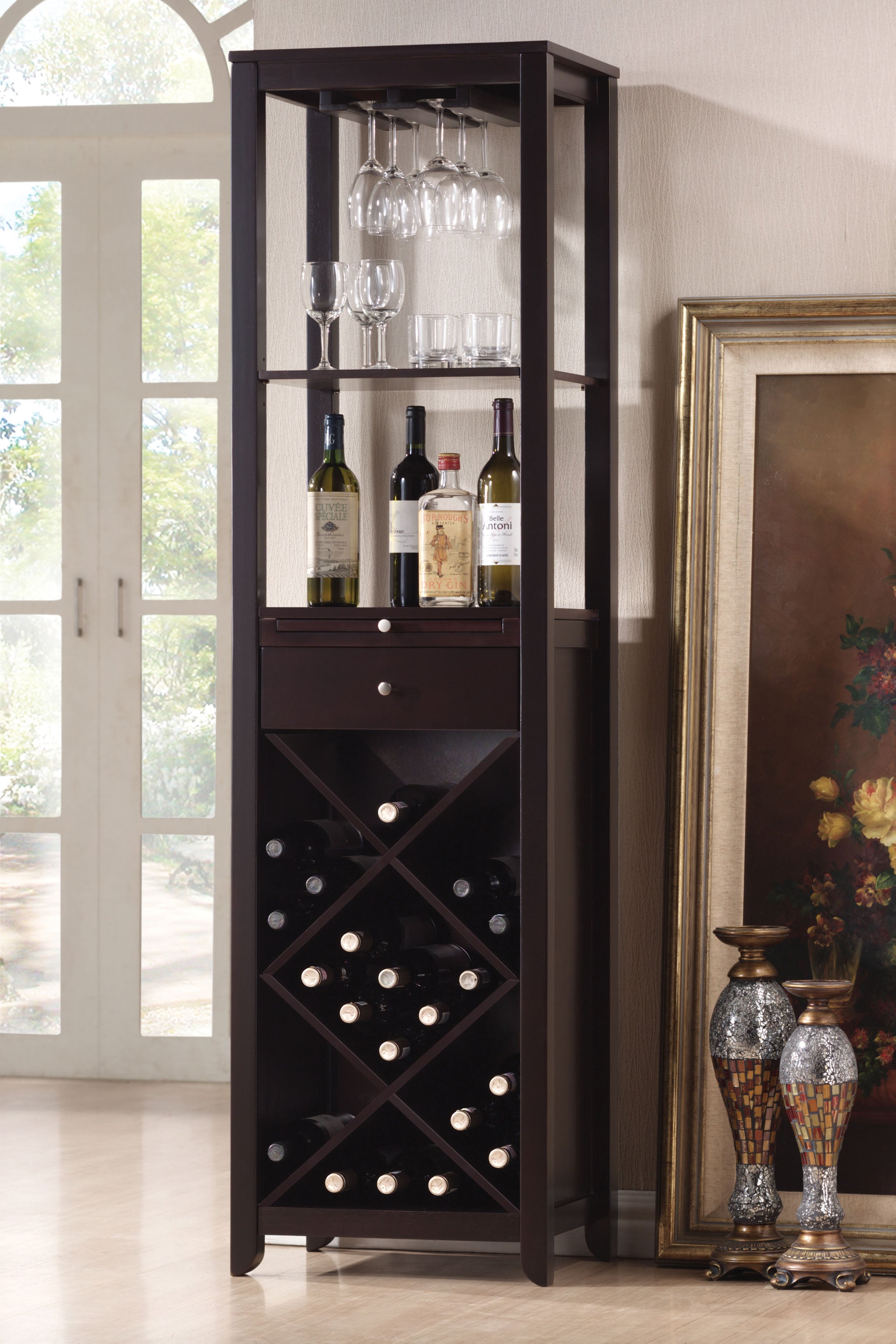 15" X 19" X 69" Wenge Wood Wine Cabinet