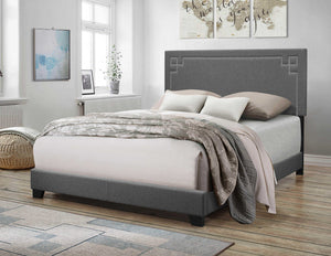 80" X 86" X 50" Gray Fabric Upholstered Bed Wood Leg Eastern King Bed