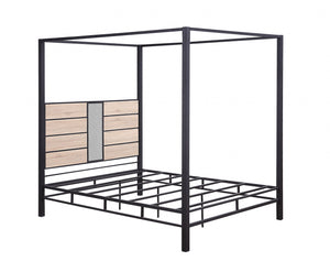 62" X 83" X 78" Natural Sandy Gray Metal Wood Veneer (Paper) Queen Bed