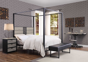 62" X 83" X 78" Natural Sandy Gray Metal Wood Veneer (Paper) Queen Bed