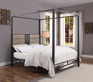62" X 83" X 78" Natural Sandy Gray Metal Wood Veneer (Paper) Queen Bed