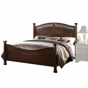 65" X 90" X 59" Dark Walnut Wood Queen Bed