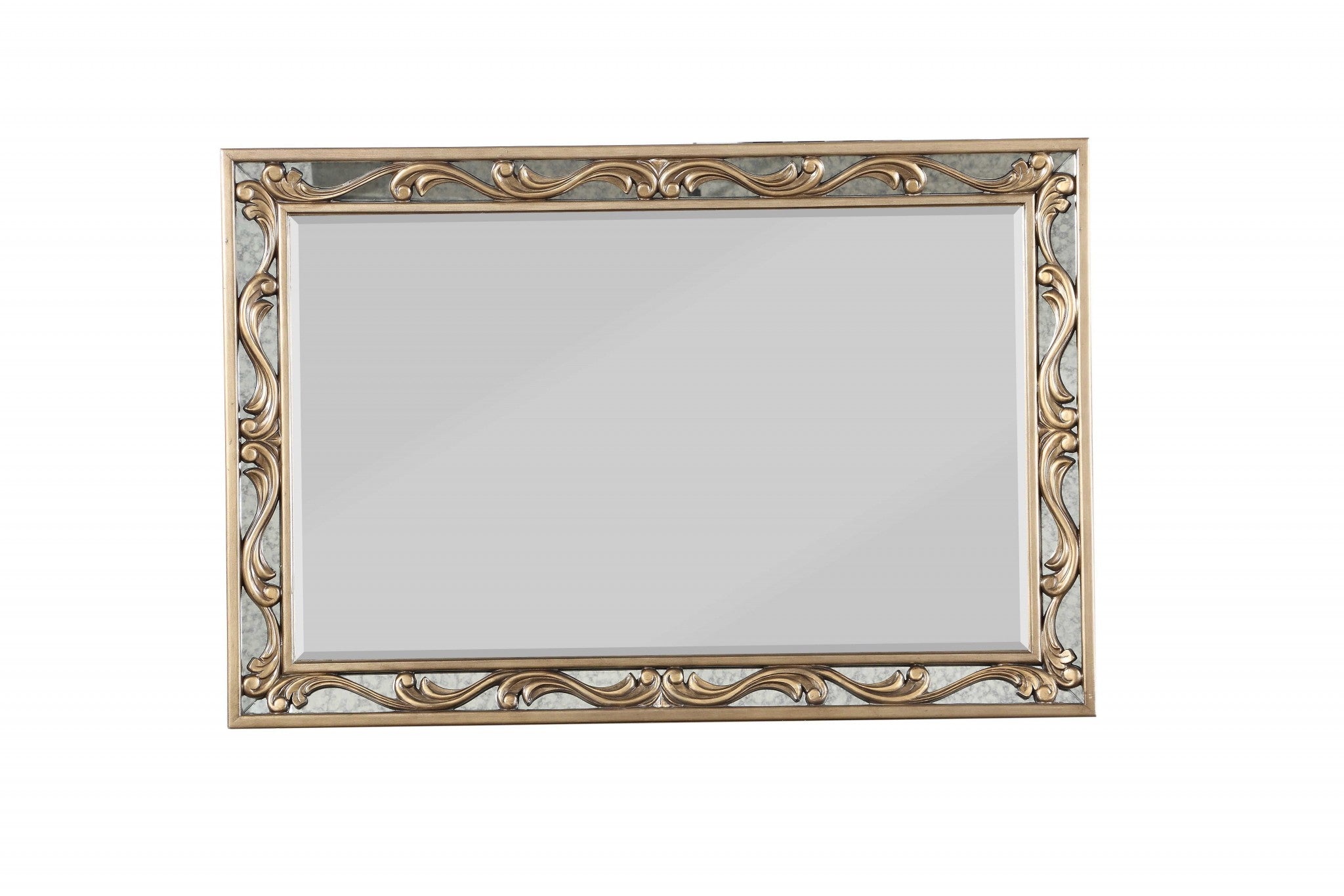 2" X 48" X 32" Antique Gold Wood Mirror