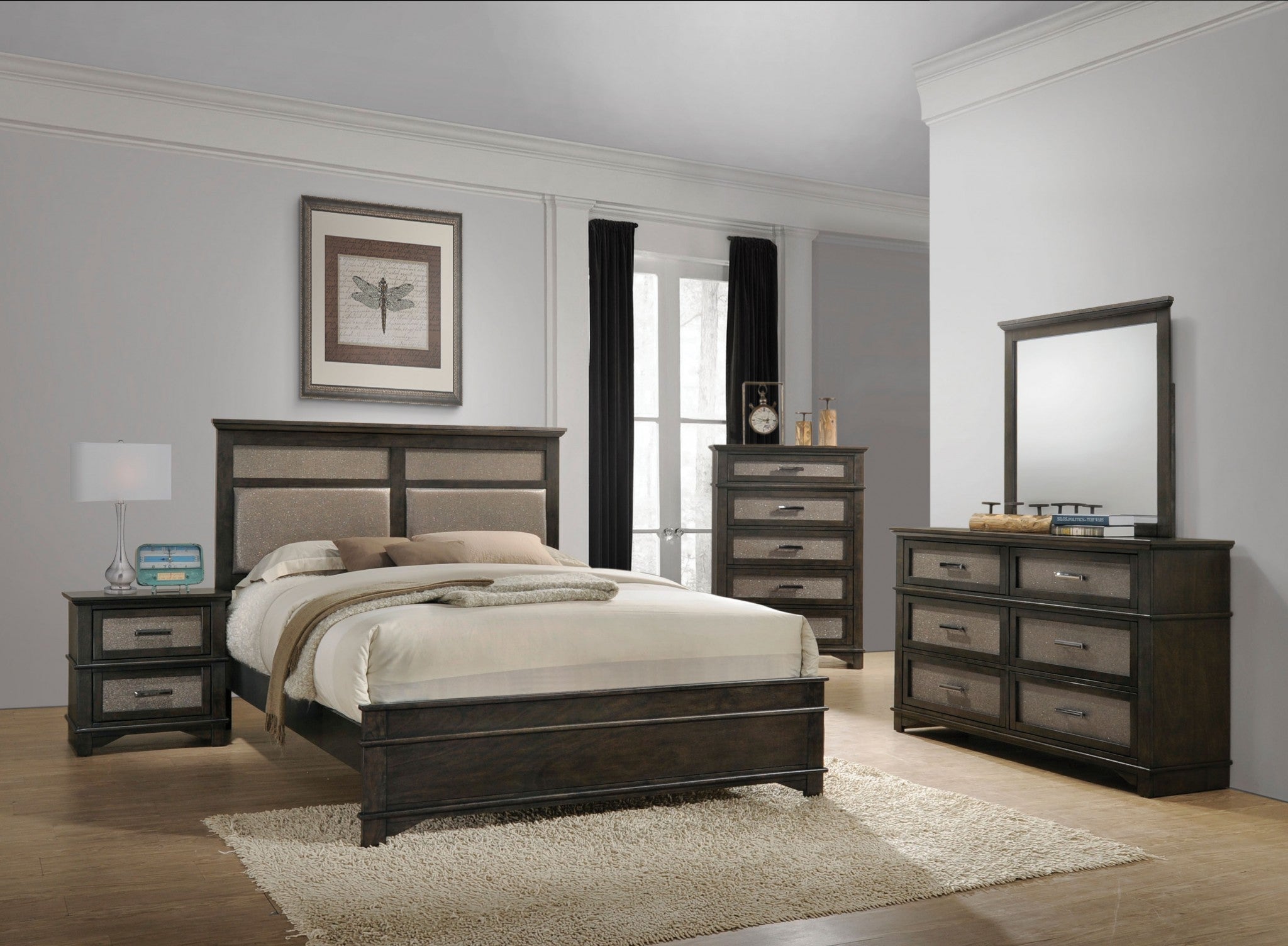 81" X 85" X 52" Copper PU Dark Walnut Wood Upholstery King Bed
