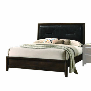 64" X 83" X 52" Black PU Walnut Wood Upholstered HB Queen Bed