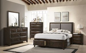 64" X 83" X 54" Fabric Walnut Wood Upholstered HB Queen Bed