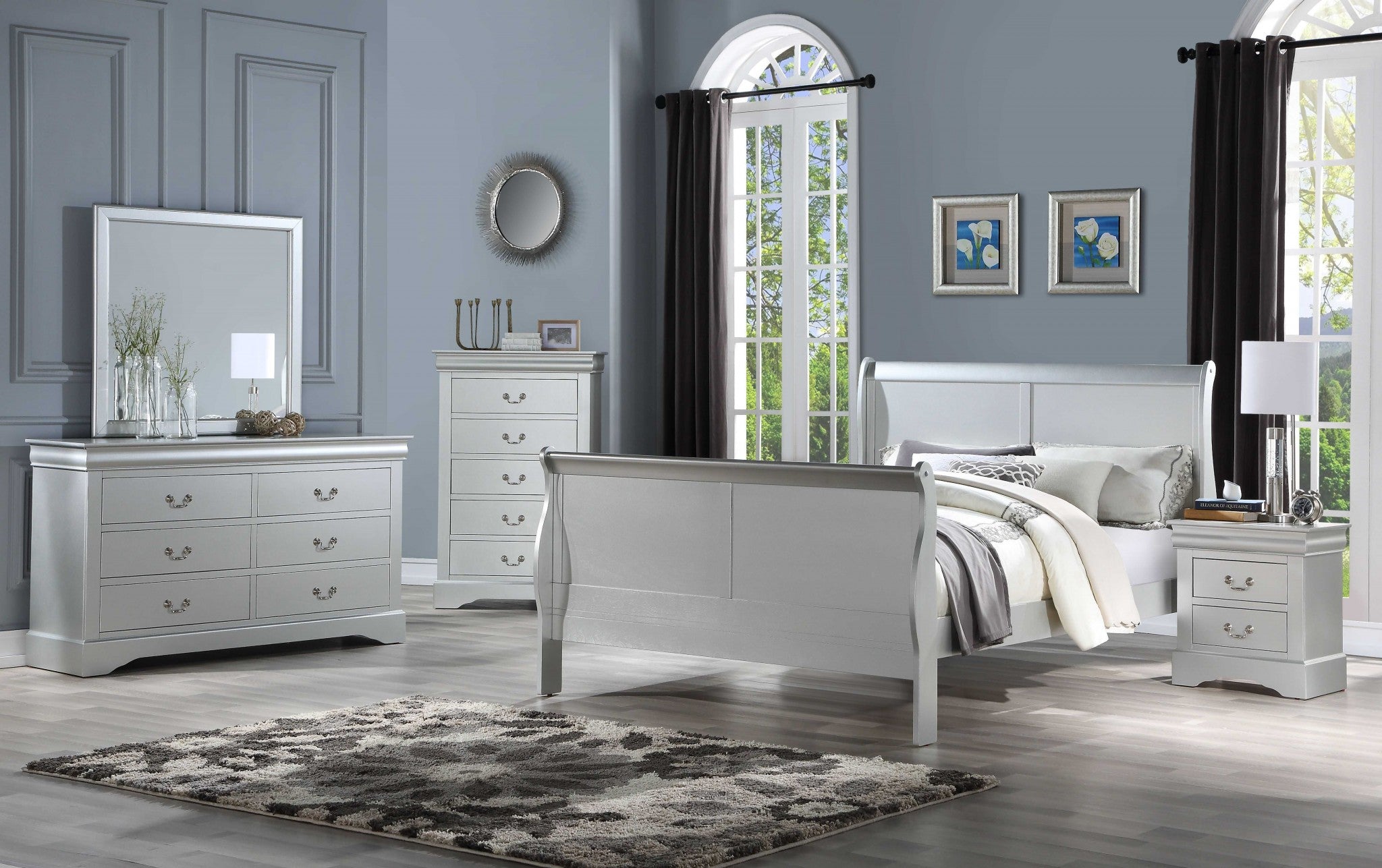 56" X 85" X 47" Platinum Wood Full Bed