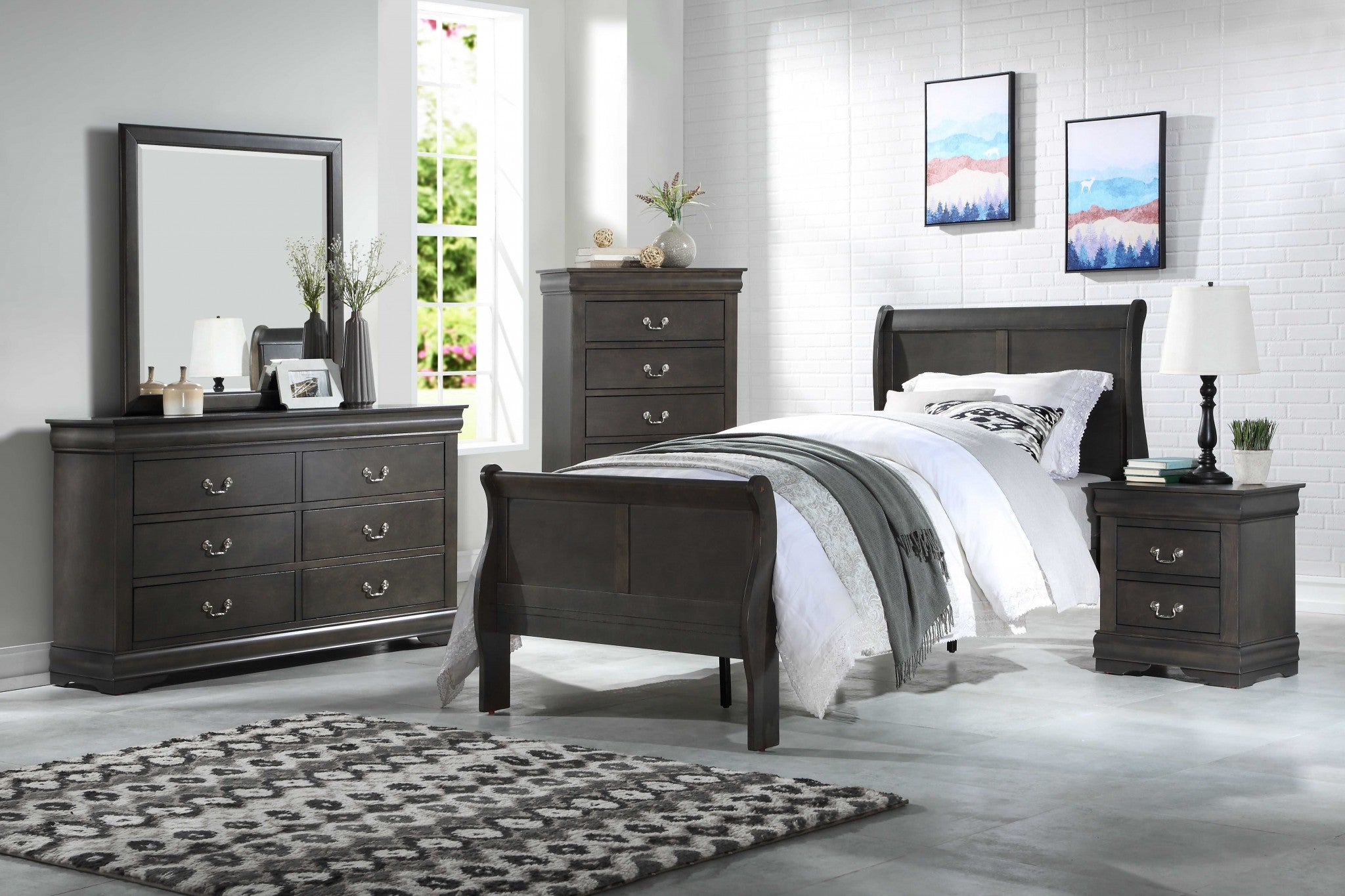 56" X 85" X 47" Dark Gray Wood Full Bed