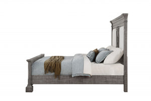 67" X 91" X 68" Tan Fabric Salvaged Natural Wood Upholstered (HB) Queen Bed
