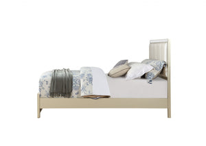 63" X 86" X 51" PU Champagne Wood Mirror Upholstered (HB) Veneer Queen Bed