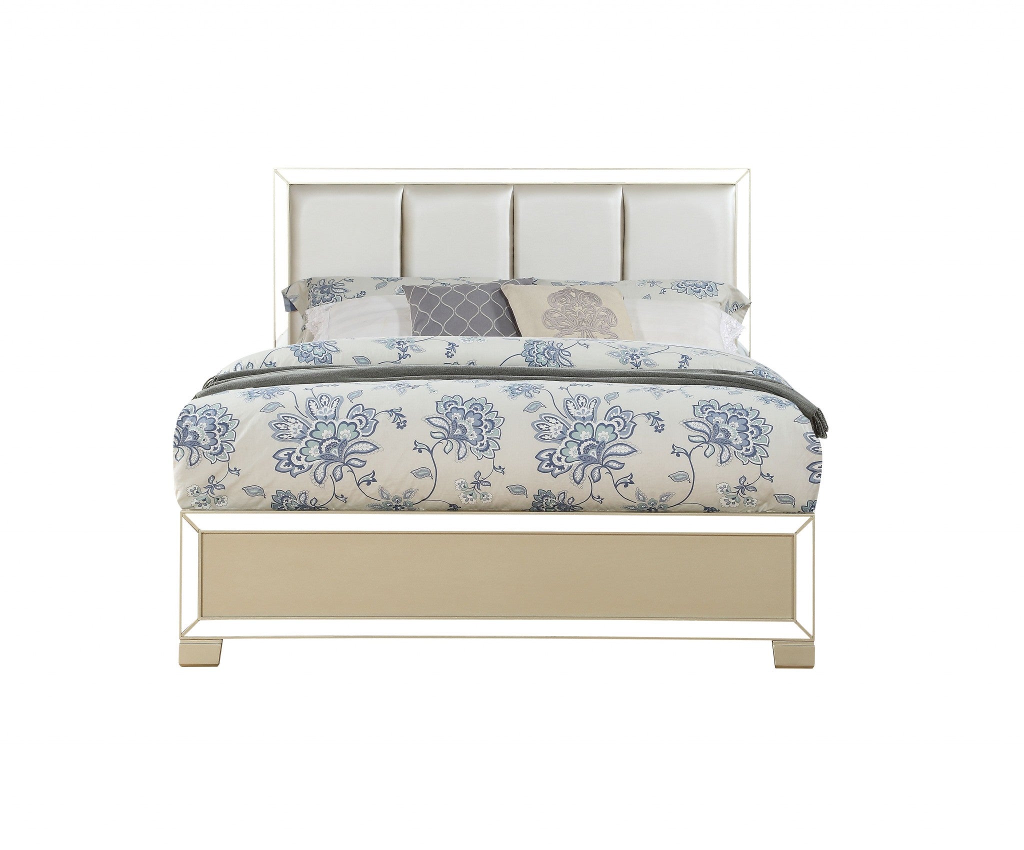 63" X 86" X 51" PU Champagne Wood Mirror Upholstered (HB) Veneer Queen Bed