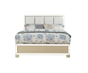 63" X 86" X 51" PU Champagne Wood Mirror Upholstered (HB) Veneer Queen Bed