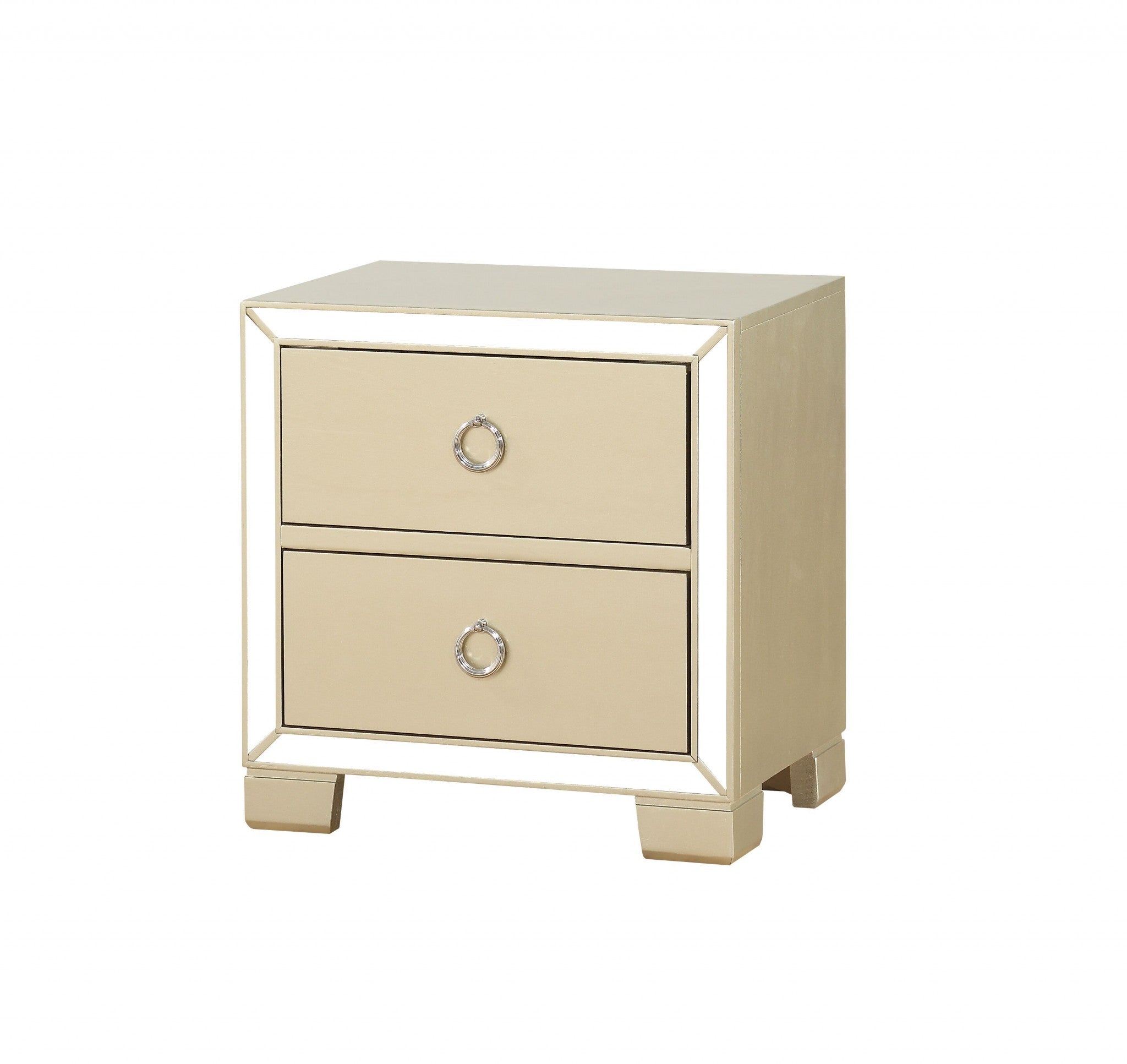 15" X 22" X 23" Champagne Wood Mirror Veneer Nightstand