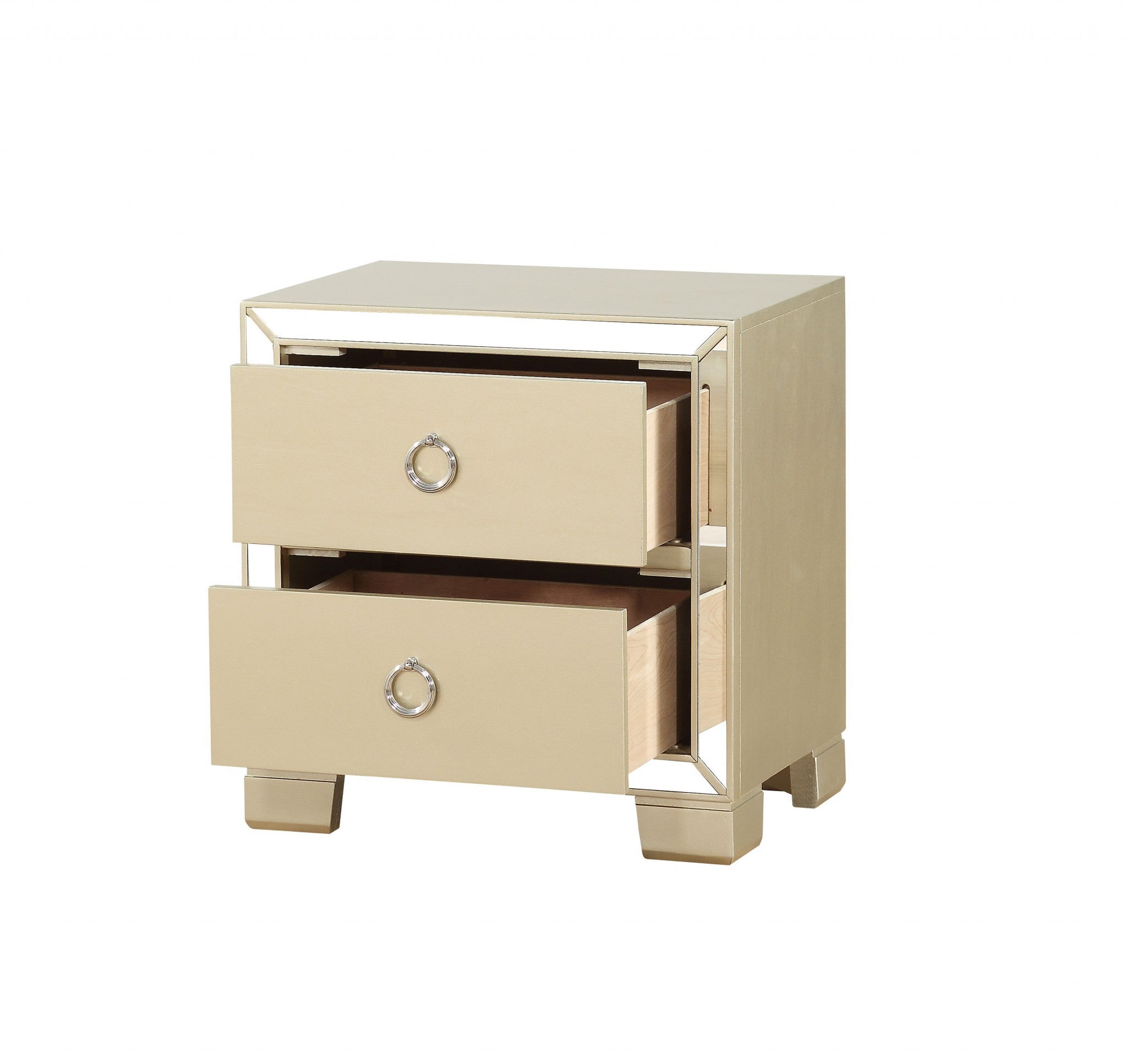 15" X 22" X 23" Champagne Wood Mirror Veneer Nightstand