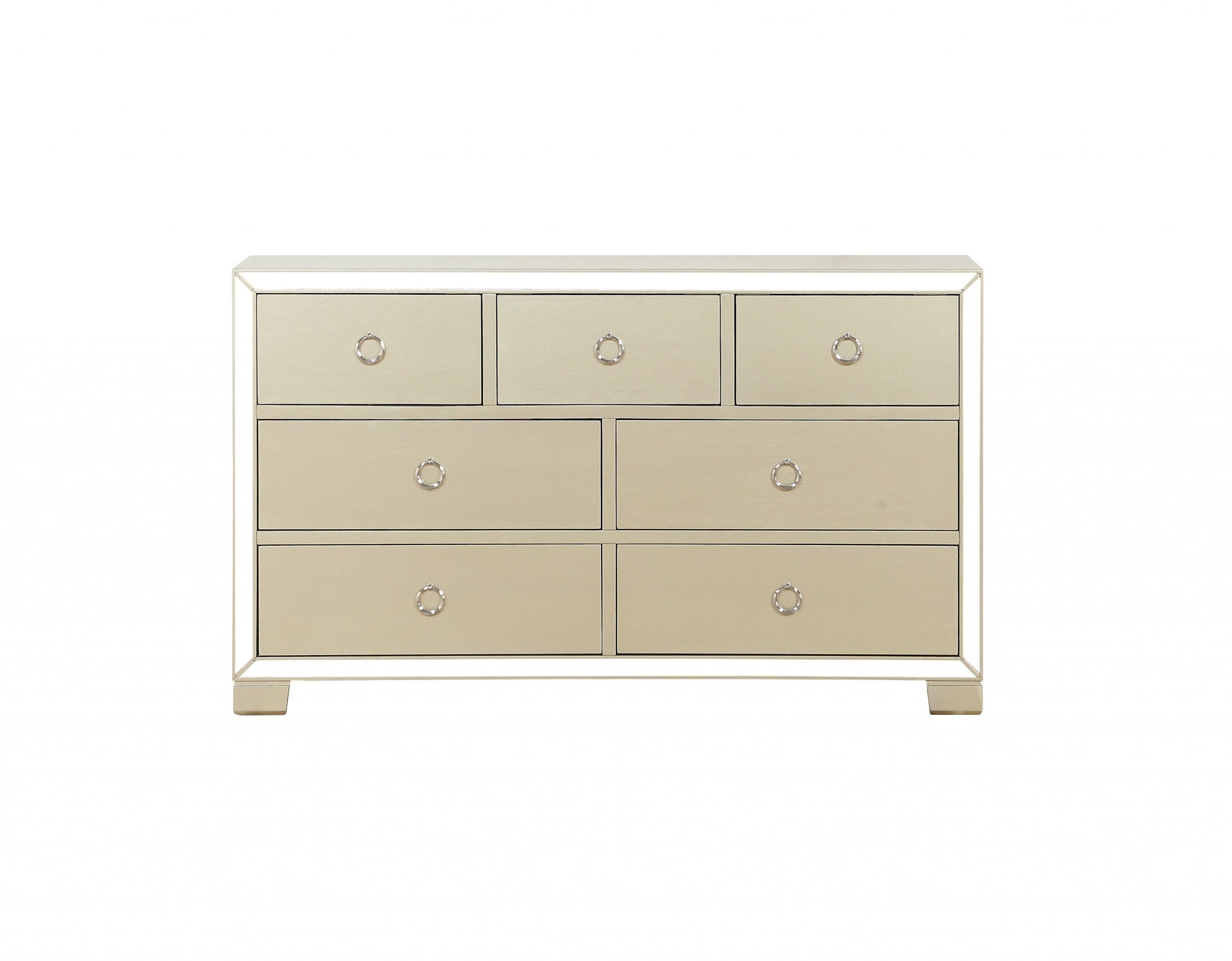 15" X 57" X 34" Champagne Wood Mirror Veneer Dresser