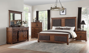 82" X 89" X 68" Brown Fabric Cherry Oak Wood Upholstered HBFB Eastern King Bed