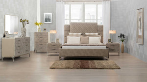67" X 86" X 65" Vintage Beige PU Wood Upholstered (Bed) Metal Leg Veneer (Melamine) Queen Bed