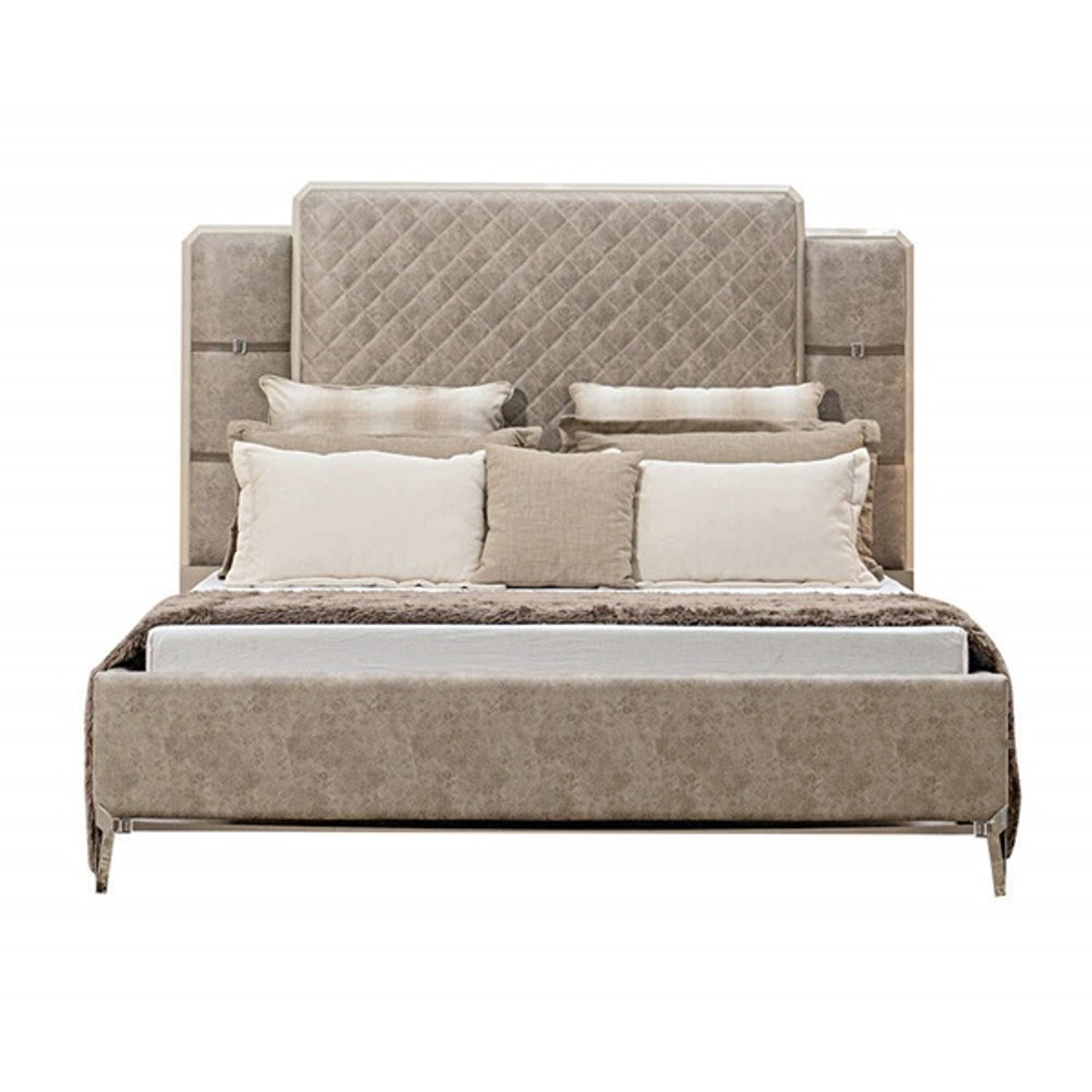 67" X 86" X 65" Vintage Beige PU Wood Upholstered (Bed) Metal Leg Veneer (Melamine) Queen Bed