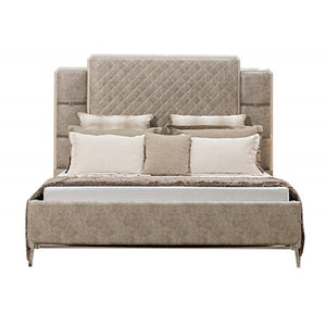 67" X 86" X 65" Vintage Beige PU Wood Upholstered (Bed) Metal Leg Veneer (Melamine) Queen Bed