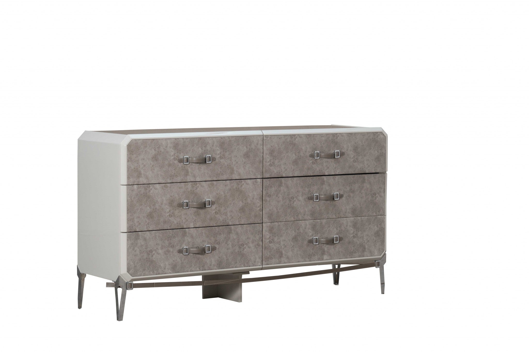 18" X 63" X 35" Vintage Beige PU Wood Upholstered (Front) Metal Leg Veneer (Melamine) Dresser