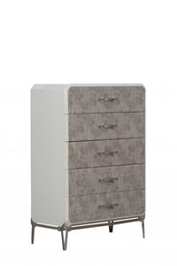 18" X 35" X 52" Vintage Beige PU Wood Upholstered (Front) Metal Leg Veneer (Melamine) Chest