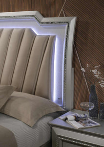 67" X 91" X 69" PU Champagne Wood Upholstered (HB) LED Queen Bed