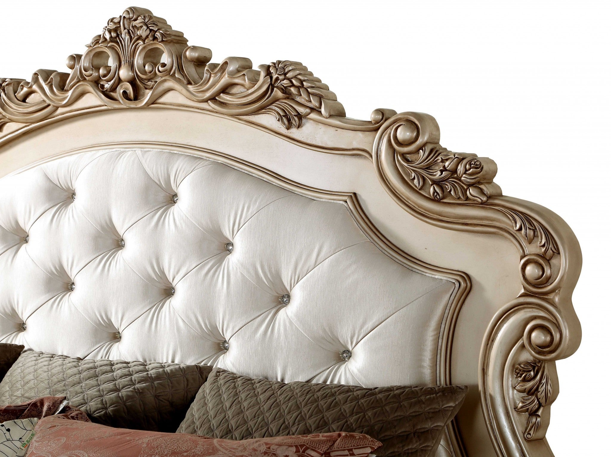 70" X 91" X 69" Fabric Antique White Wood Upholstered (HB/FB) Queen Bed