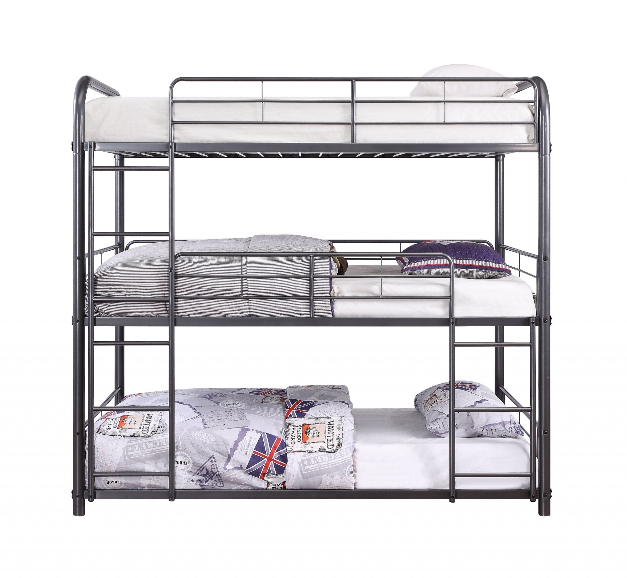 57" X 79" X 74" Gunmetal Metal Triple Bunk Bed - Full