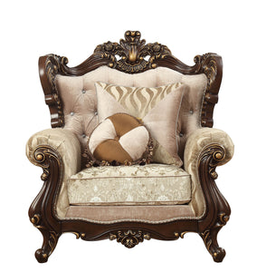 36" X 45" X 51" Fabric Walnut Upholstery Wood Leg/Trim Chair w/2 Pillows