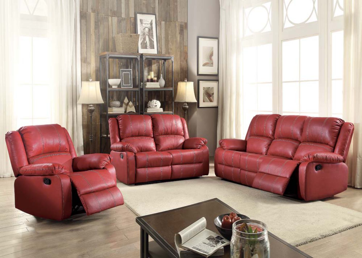 39" X 81" X 40" Red PU Upholstery Metal Reclining Mechanism Sofa (Motion)