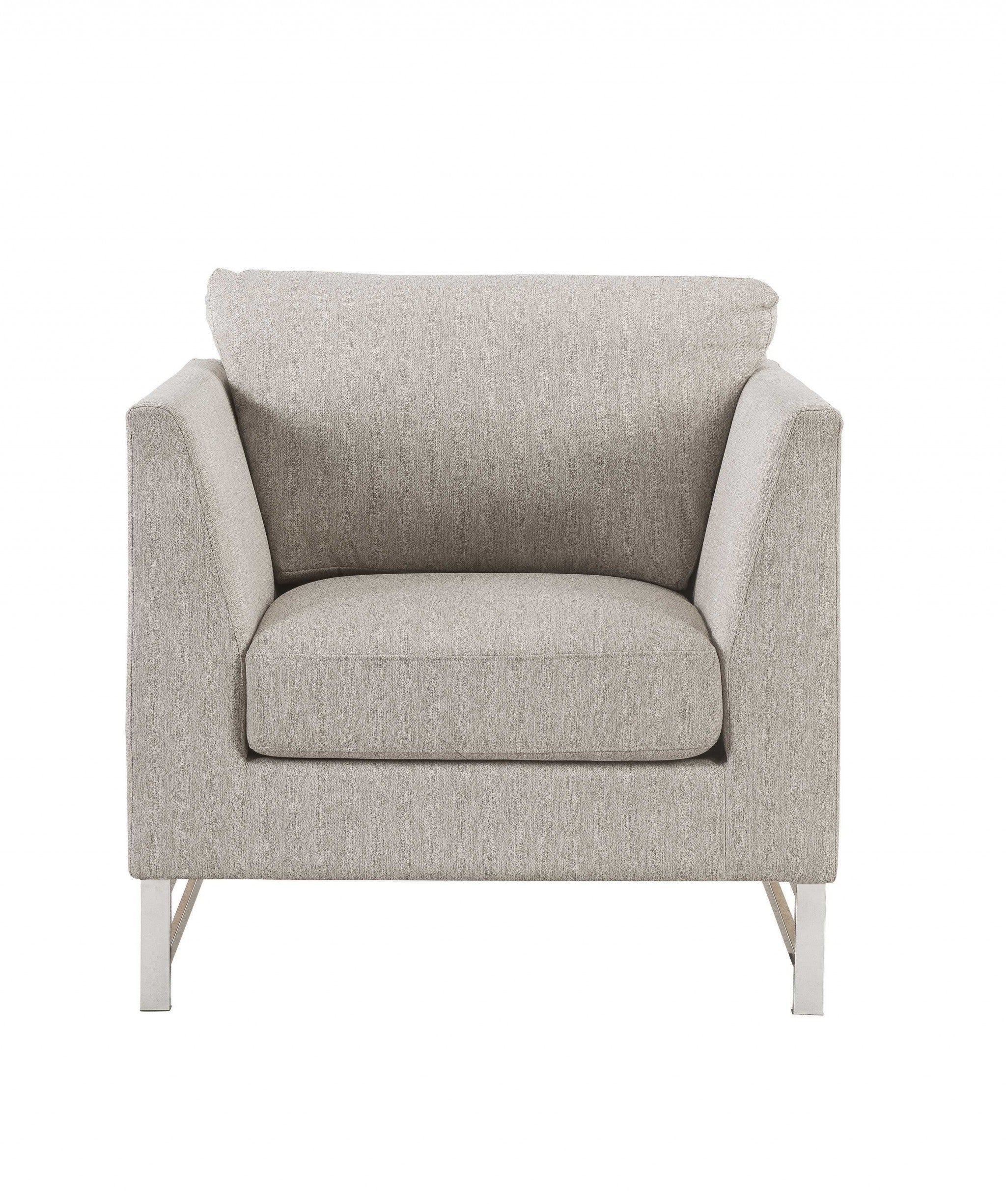 35" X 38" X 36" Beige Linen Upholstery Metal Leg Chair