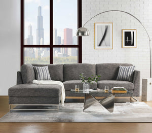 75" X 113" X 36" Gray Linen Upholstery Metal Leg Sectional Sofa