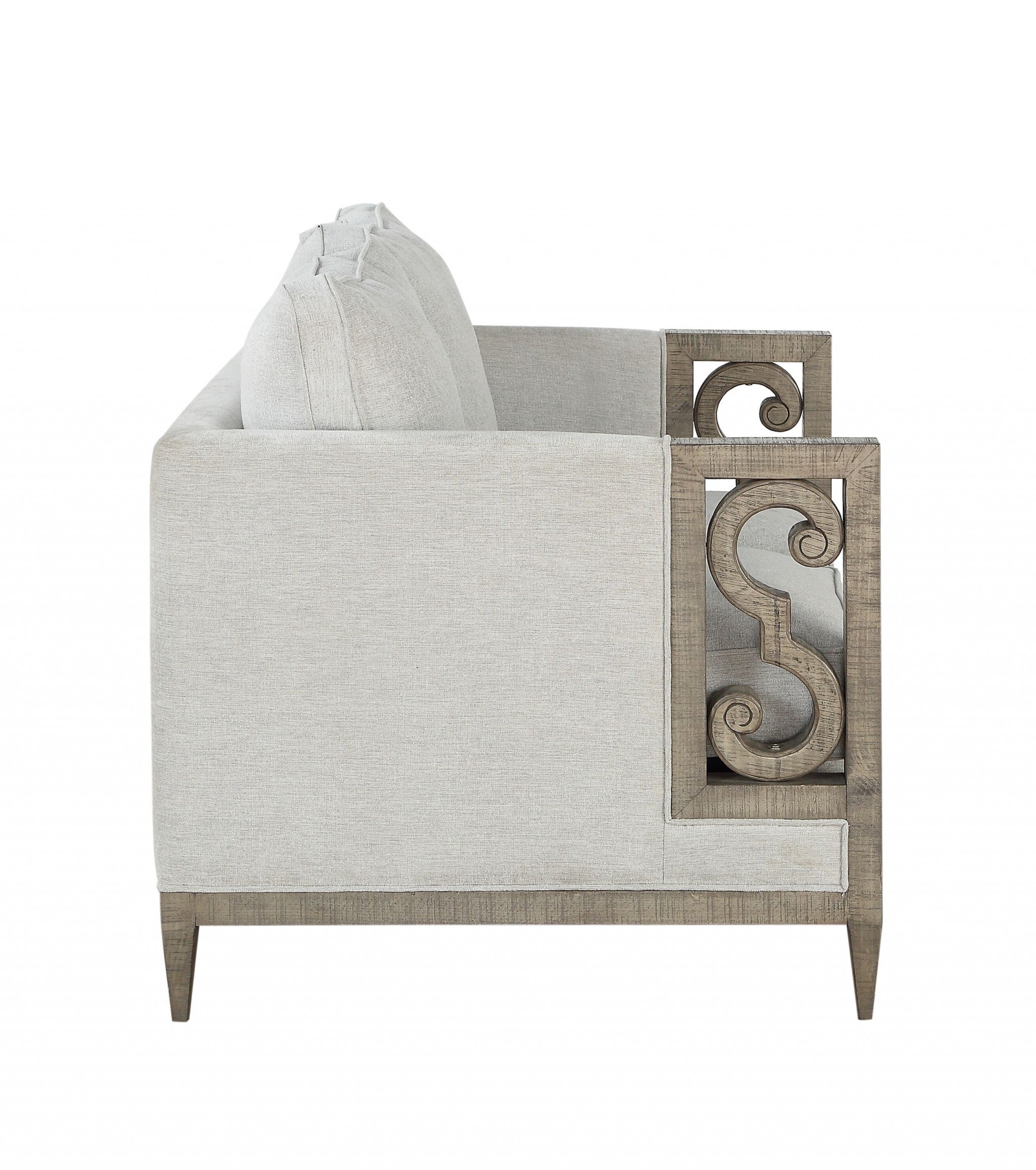 38" X 55" X 35" Fabric Salvaged Natural Upholstery Wood Leg Loveseat