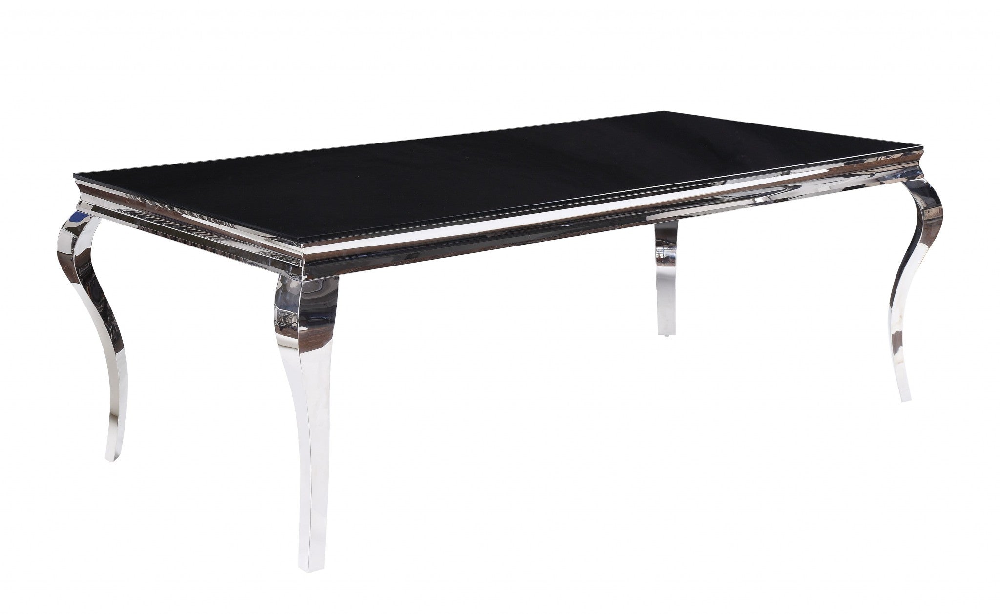 40" X 80" X 30" Stainless Steel Black Glass  Dining Table