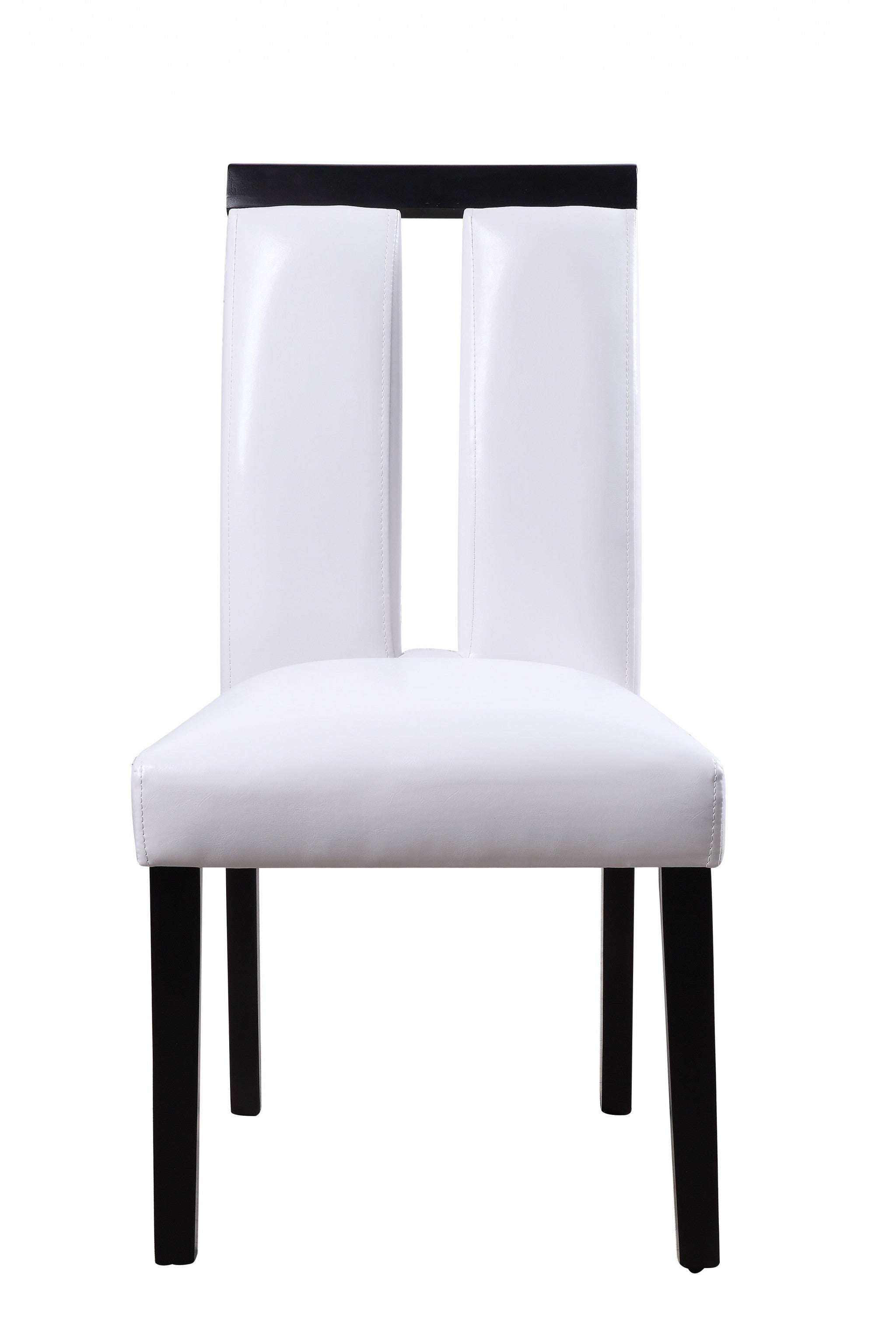 21" X 26" X 39" White Faux Leather Upholstered Seat and Black Wood Side Chair