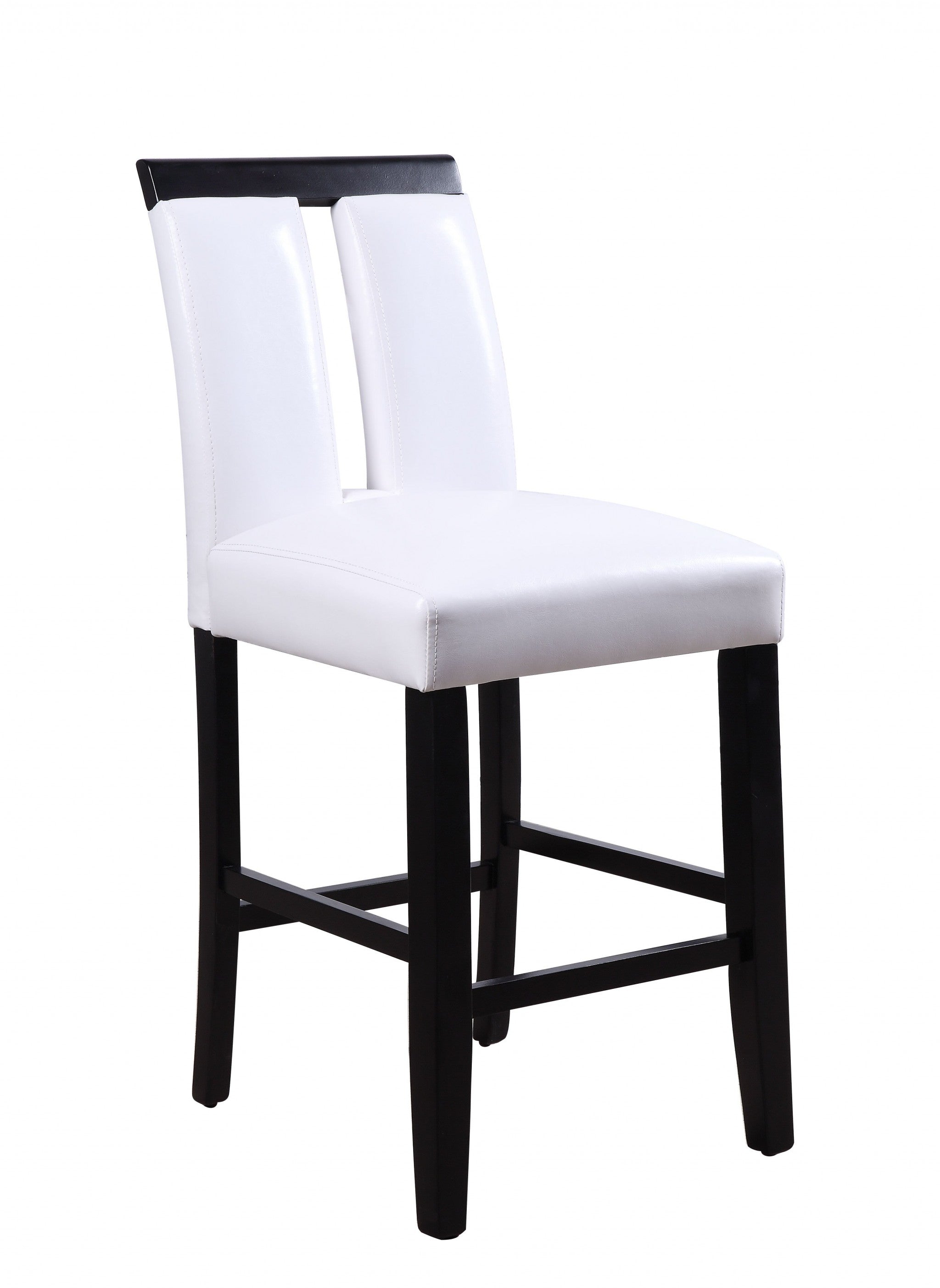 19" X 24" X 41" White Faux Leather Upholstered Seat and Black Wood Counter Height Chair  Set of 2