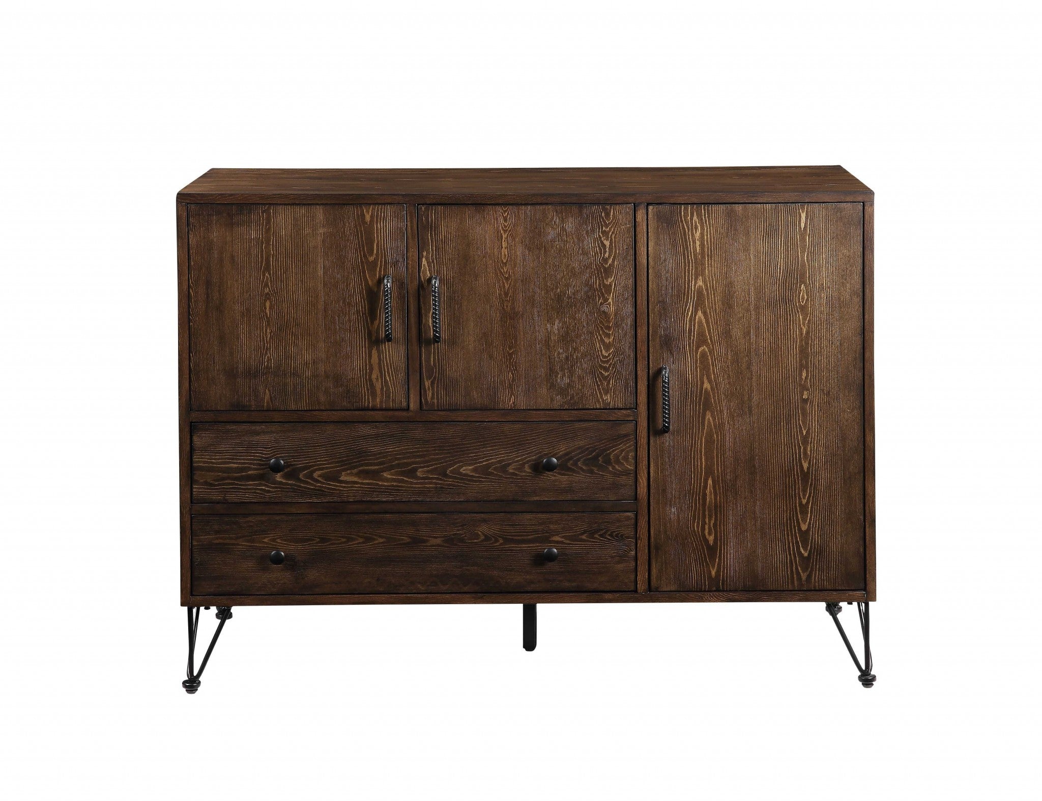 18" X 48" X 36" Walnut Black Metal Wood Server