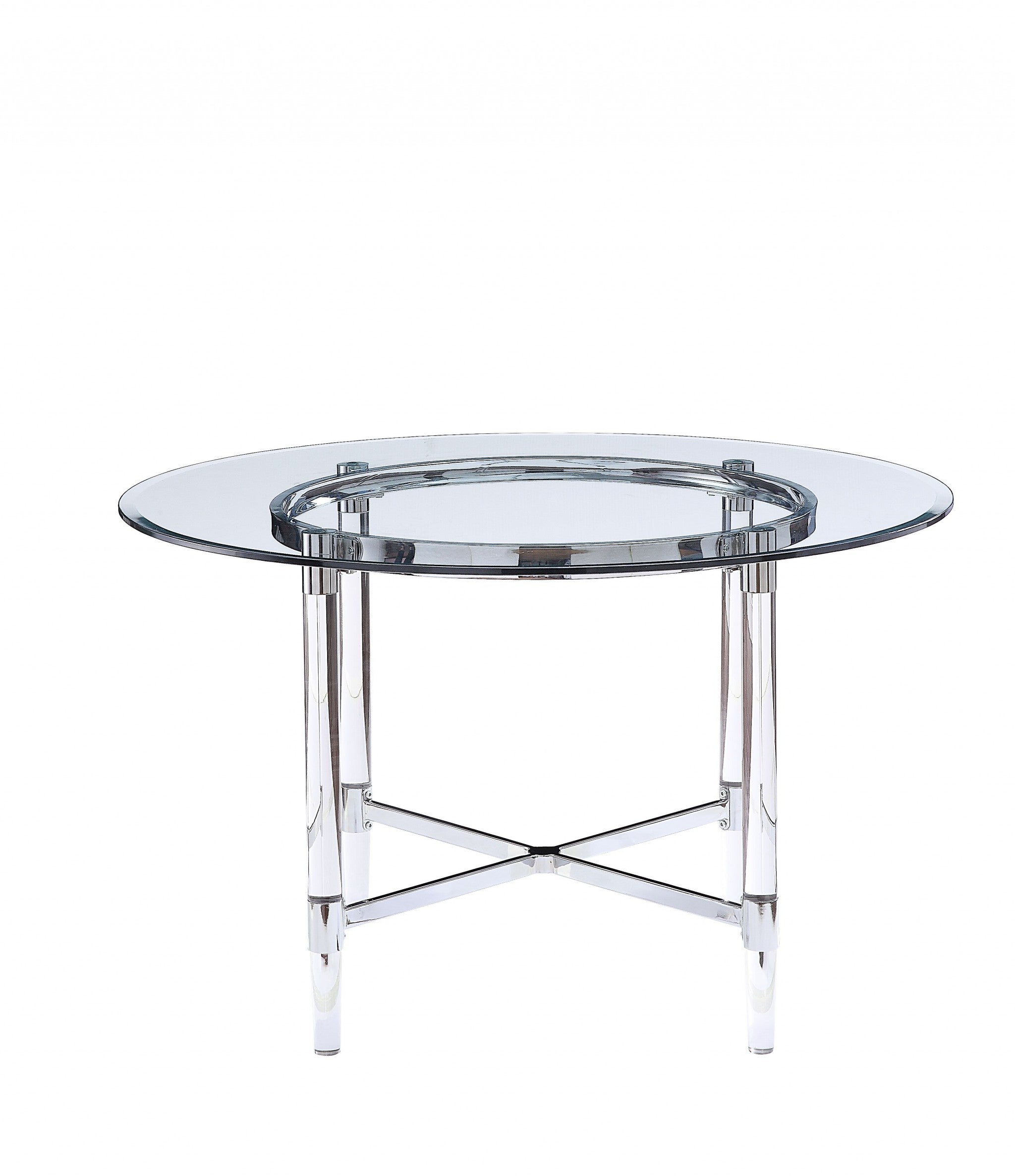 48" X 48" X 30" Chrome Clear Glass Acrylic Metal Dining Table