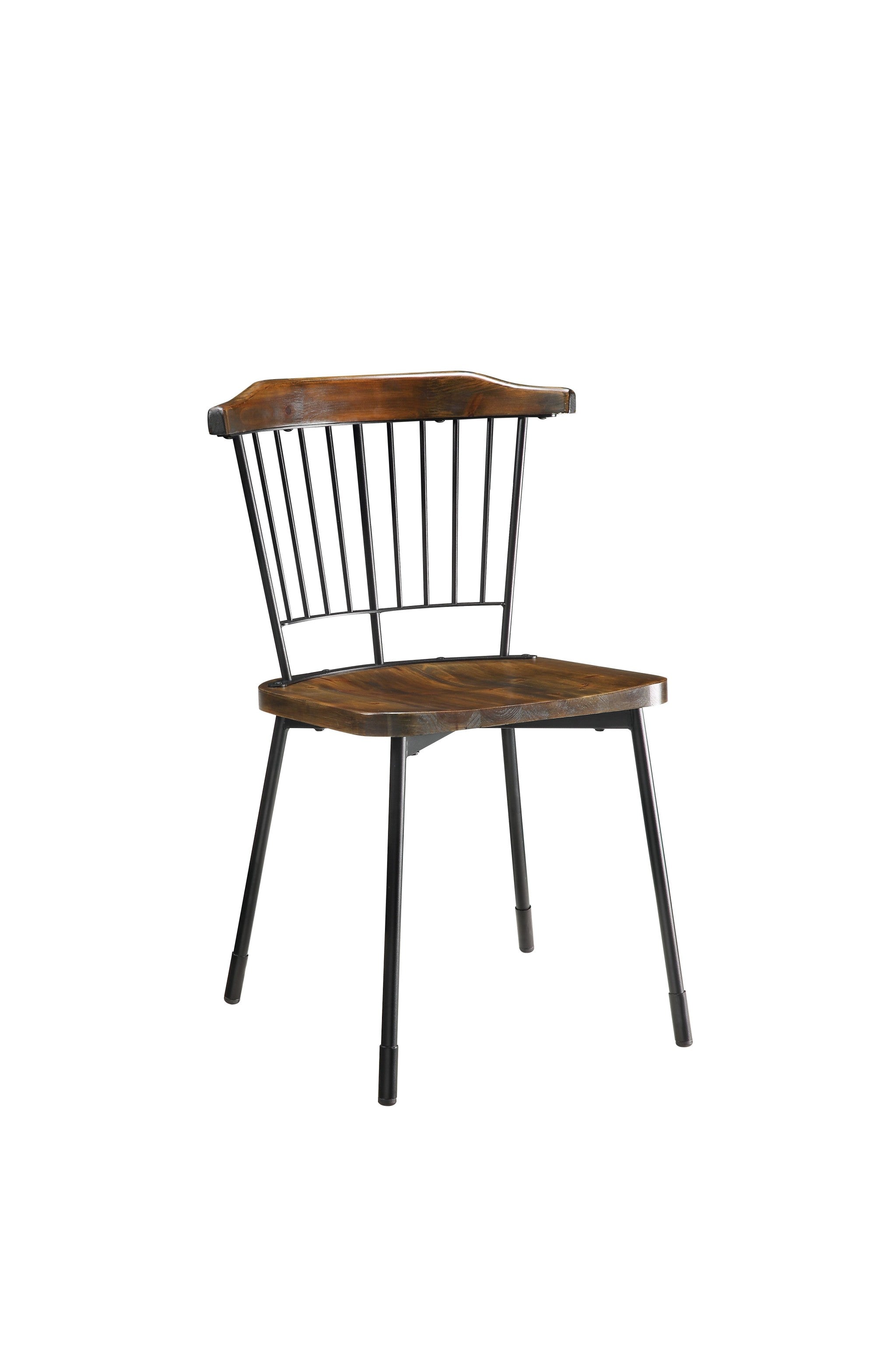 21" X 19" X 32" Brown Oak Wood and Black Metal Base Side Chair - Set of 2