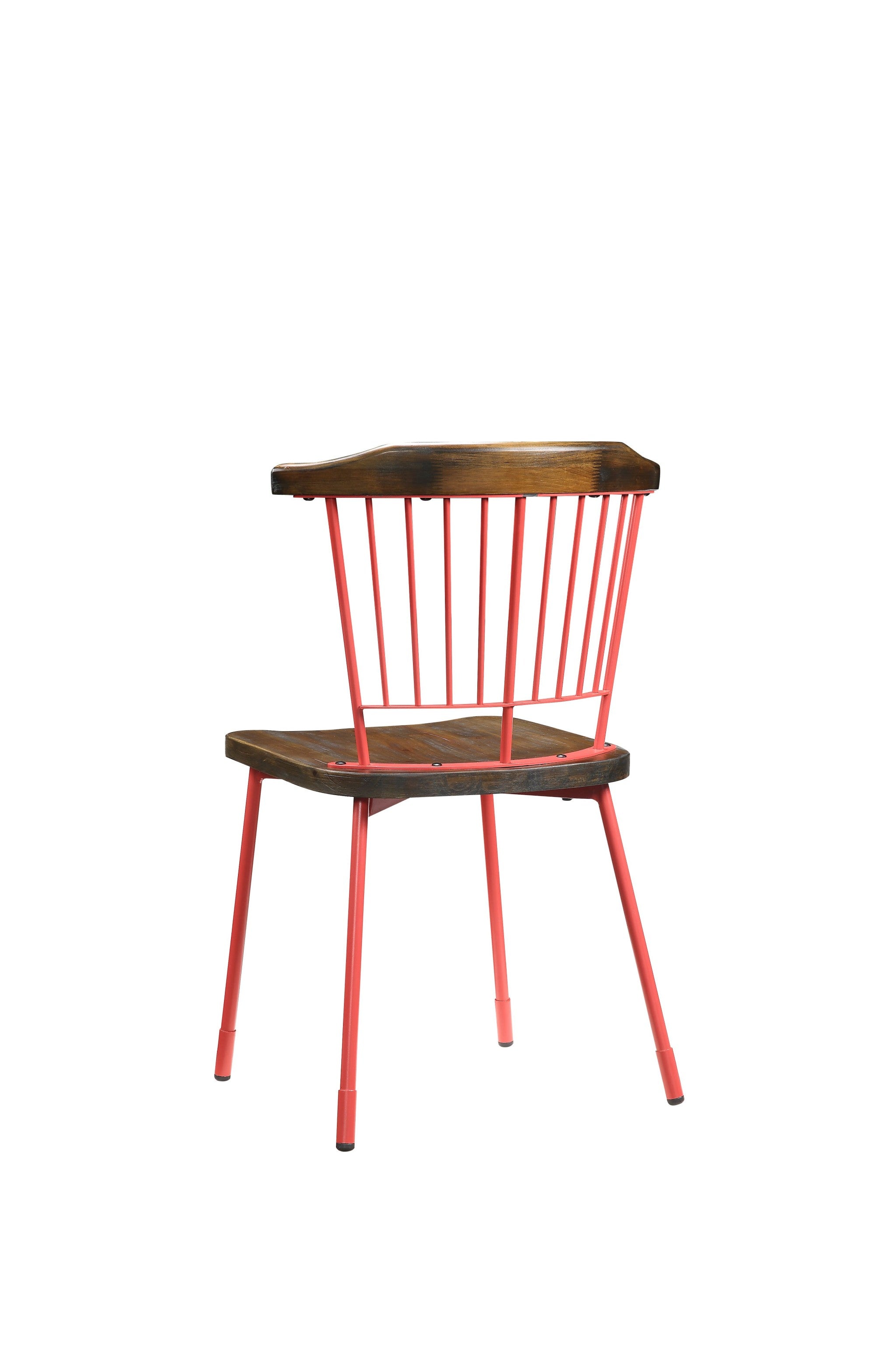 21" X 19" X 32" Brown Oak Wood and Red Metal Base Side Chair - Set of 2