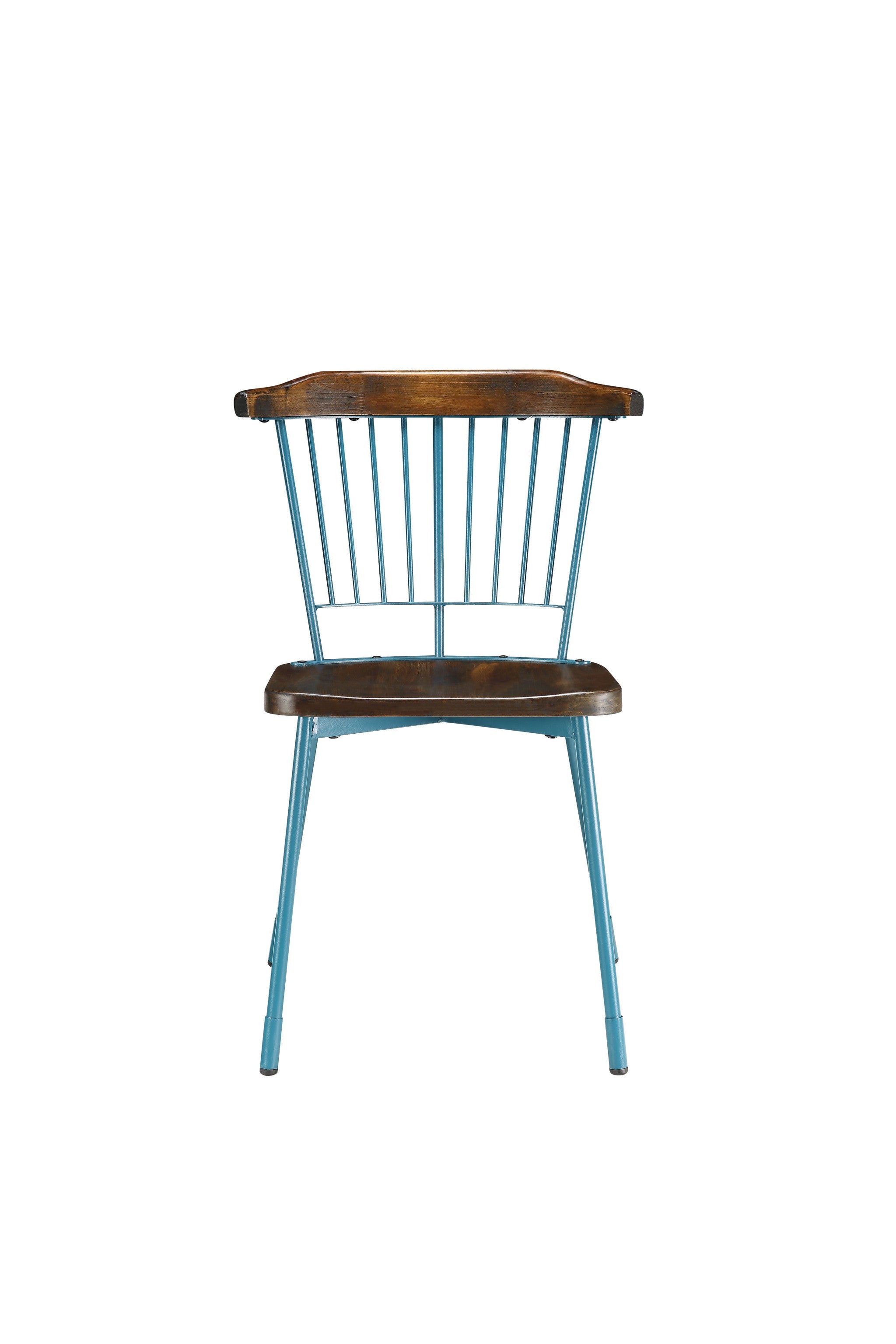 21" X 19" X 32" Brown Oak Wood and Teal Metal Side Chair  Set of 2